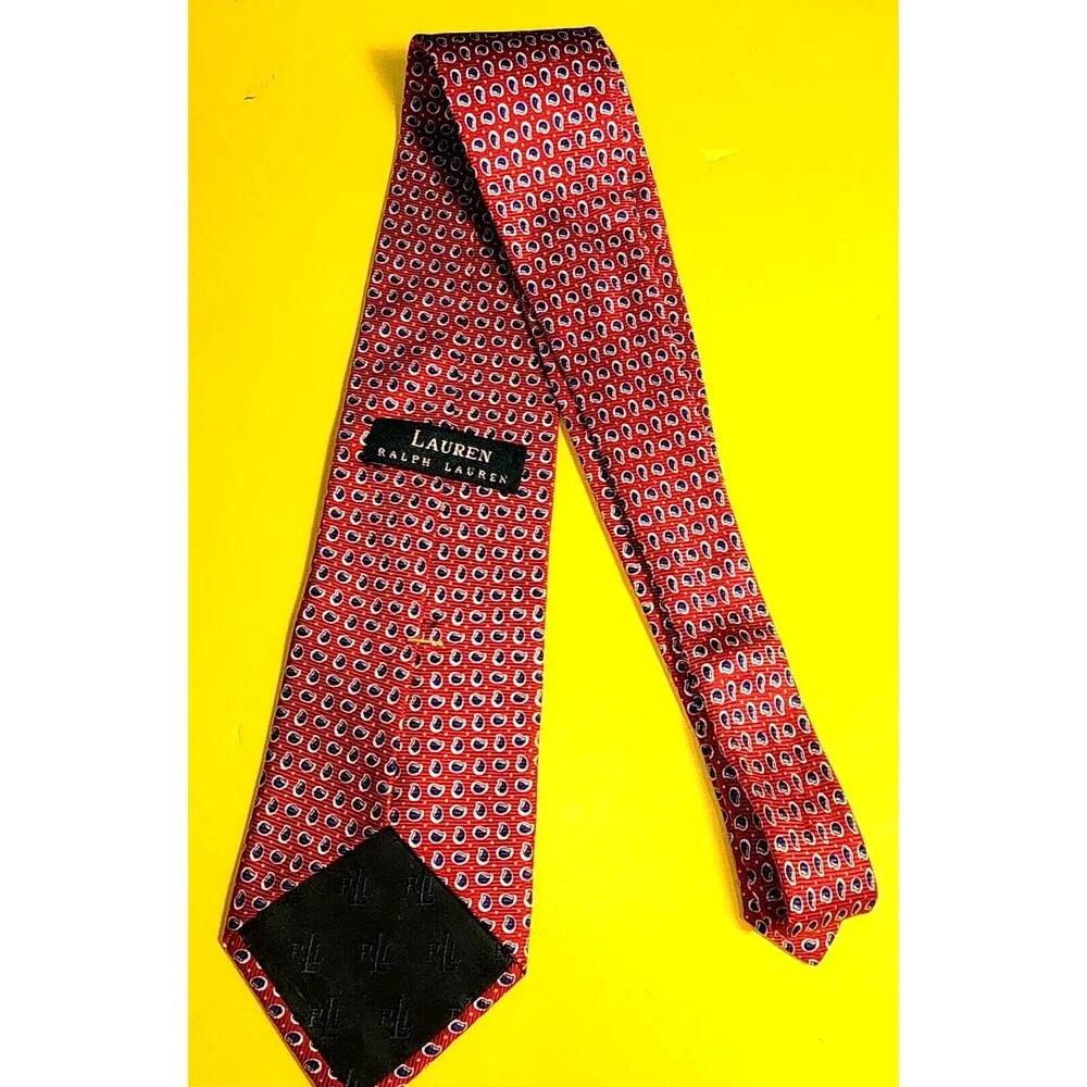 Ralph Lauren Hand Finished Red Blue 100% Silk Necktie